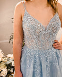 Prom Dress 2025 Light Blue Lace Applique Prom Dresses Spaghetti Strap Formal Dress 22005-unique elegant Prom Dresses-Light Blue-US2-vigocouture