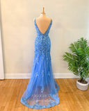 Prom Dress 2025 Light Blue Lace Applique Prom Dresses Spaghetti Strap Mermaid Evening Dress 21953-unique elegant Prom Dresses-Light Blue-US2-vigocouture