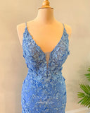 Prom Dress 2025 Light Blue Lace Applique Prom Dresses Spaghetti Strap Mermaid Evening Dress 21953-unique elegant Prom Dresses-Light Blue-US2-vigocouture