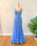 Prom Dress 2025 Light Blue Lace Applique Prom Dresses Spaghetti Strap Mermaid Evening Dress 21953-unique elegant Prom Dresses-Light Blue-US2-vigocouture