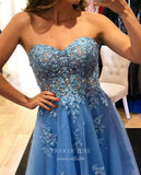 Prom Dress 2025 Light Blue Lace Applique Prom Dresses Strapless Evening Gown 21995-unique elegant Prom Dresses-Light Blue-US2-vigocouture