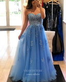 Prom Dress 2025 Light Blue Lace Applique Prom Dresses Strapless Evening Gown 21995-unique elegant Prom Dresses-Light Blue-US2-vigocouture