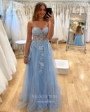 Prom Dress 2025 Light Blue Lace Applique Prom Dresses Strapless Evening Gown 21996-unique elegant Prom Dresses-Light Blue-US2-vigocouture