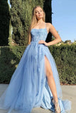 Prom Dress 2025 Light Blue Lace Applique Prom Dresses with Slit Spaghetti Strap Formal Dress 20921-unique elegant Prom Dresses-Light Blue-US2-vigocouture