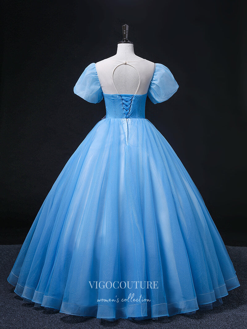 Prom Dress 2025 Light Blue Lace Applique Quinceanera Dresses Puffed Sleeve Sweet 15 Dresses 21359-unique elegant Prom Dresses-Light Blue-Custom Size-vigocouture