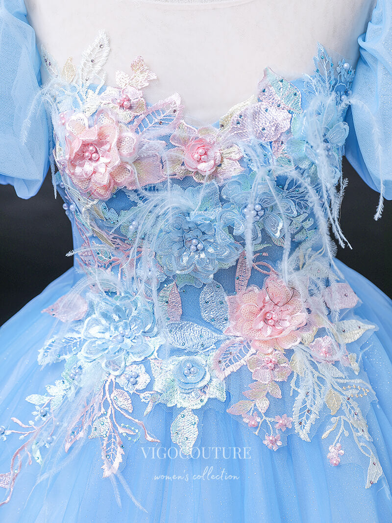 Light Blue Lace Applique Quinceanera Dresses Puffed Sleeve Sweet 15 Dr vigocouture Light Blue Lace Applique Quinceanera Dresses Puffed Sleeve Sweet 15 Dr vigocouture