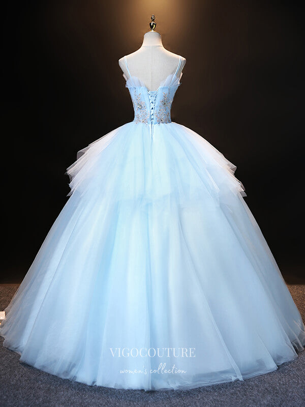 Light Blue Lace Applique Quinceanera Dresses Spaghetti Strap Sweet 16 Dresses 21403 Light Blue / US6 Light Blue Lace Applique Quinceanera Dresses Spaghetti Strap Sweet 16 Dresses 21403 Light Blue / US6