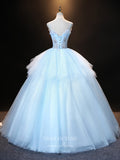 Prom Dress 2025 Light Blue Lace Applique Quinceanera Dresses Spaghetti Strap Sweet 16 Dresses 21403-unique elegant Prom Dresses-Light Blue-Custom Size-vigocouture