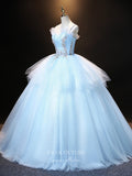 Prom Dress 2025 Light Blue Lace Applique Quinceanera Dresses Spaghetti Strap Sweet 16 Dresses 21403-unique elegant Prom Dresses-Light Blue-Custom Size-vigocouture