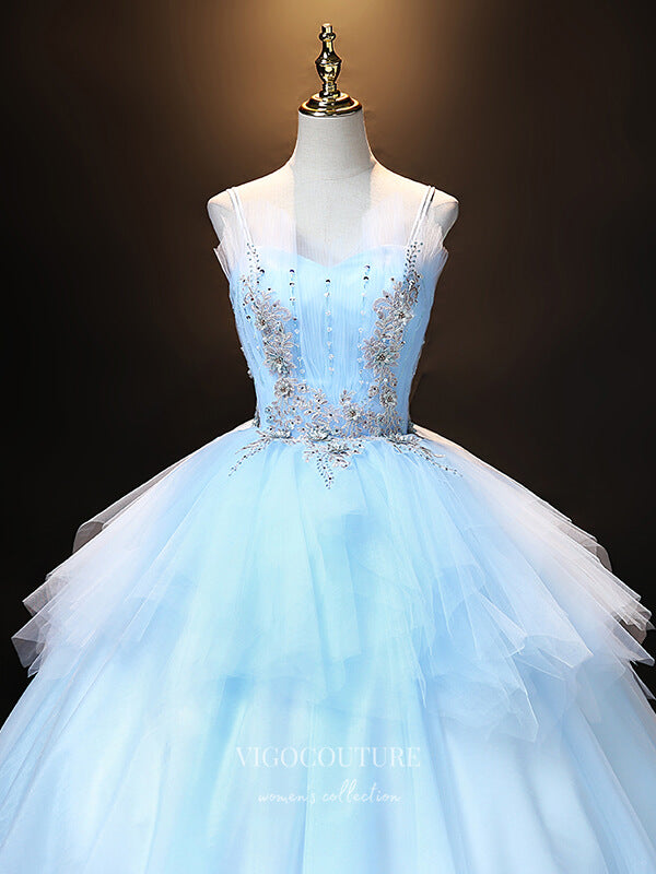 Prom Dress 2025 Light Blue Lace Applique Quinceanera Dresses Spaghetti Strap Sweet 16 Dresses 21403-unique elegant Prom Dresses-Light Blue-Custom Size-vigocouture