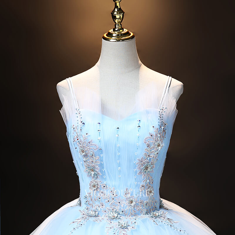 Prom Dress 2025 Light Blue Lace Applique Quinceanera Dresses Spaghetti Strap Sweet 16 Dresses 21403-unique elegant Prom Dresses-Light Blue-Custom Size-vigocouture