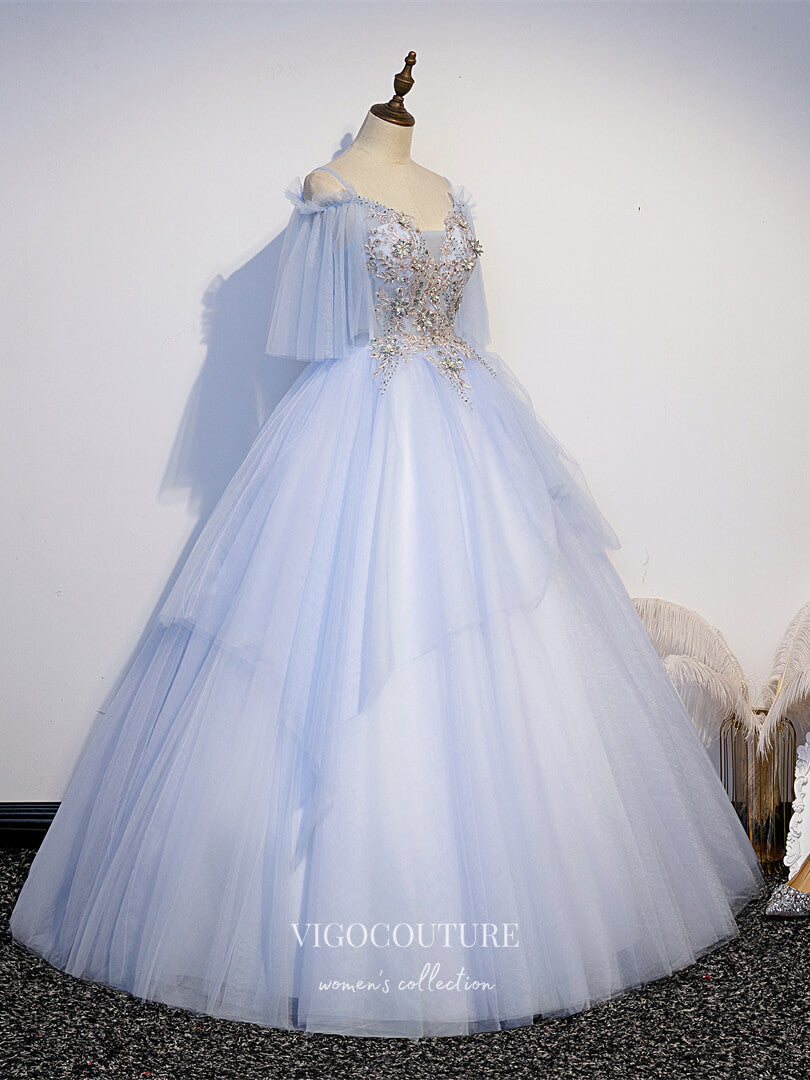 Prom Dress 2025 Light Blue Lace Applique Quinceanera Dresses Spaghetti Strap Sweet 16 Dresses 21429-unique elegant Prom Dresses-Light Blue-Custom Size-vigocouture