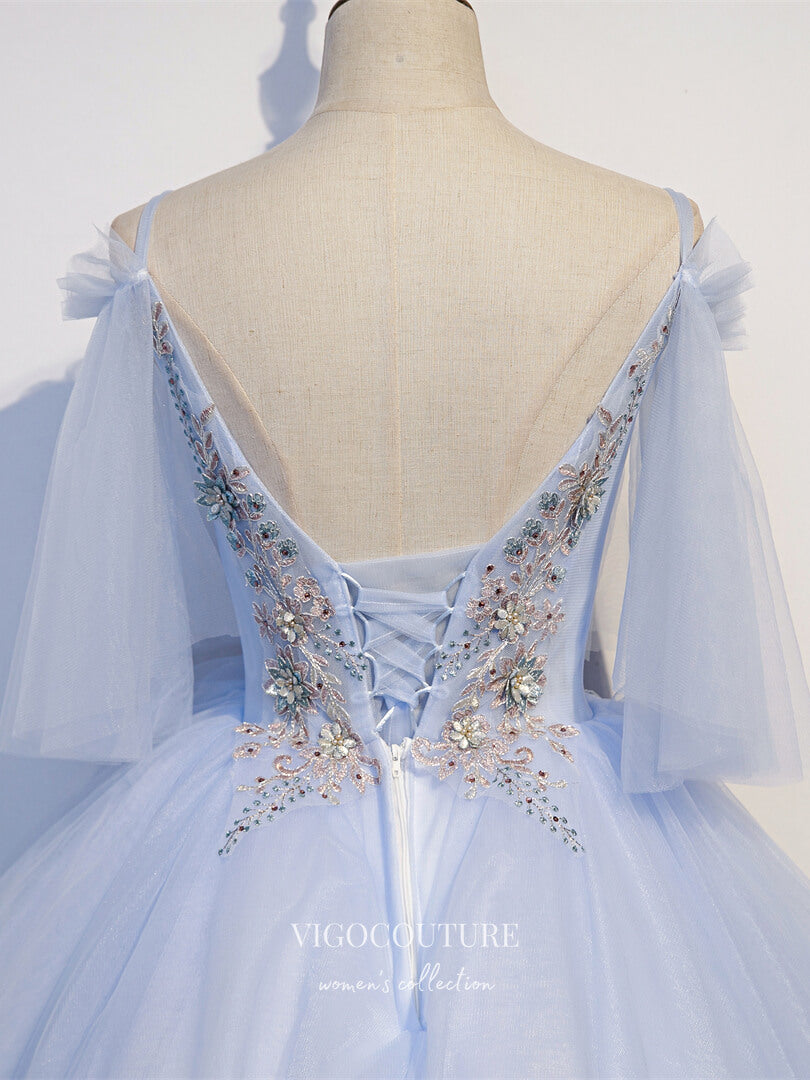 Prom Dress 2025 Light Blue Lace Applique Quinceanera Dresses Spaghetti Strap Sweet 16 Dresses 21429-unique elegant Prom Dresses-Light Blue-Custom Size-vigocouture