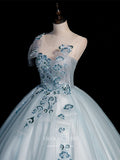 Prom Dress 2025 Light Blue Lace Applique Quinceanera Dresses Sparkly Tulle Princess Dresses 21411-unique elegant Prom Dresses-Light Blue-Custom Size-vigocouture