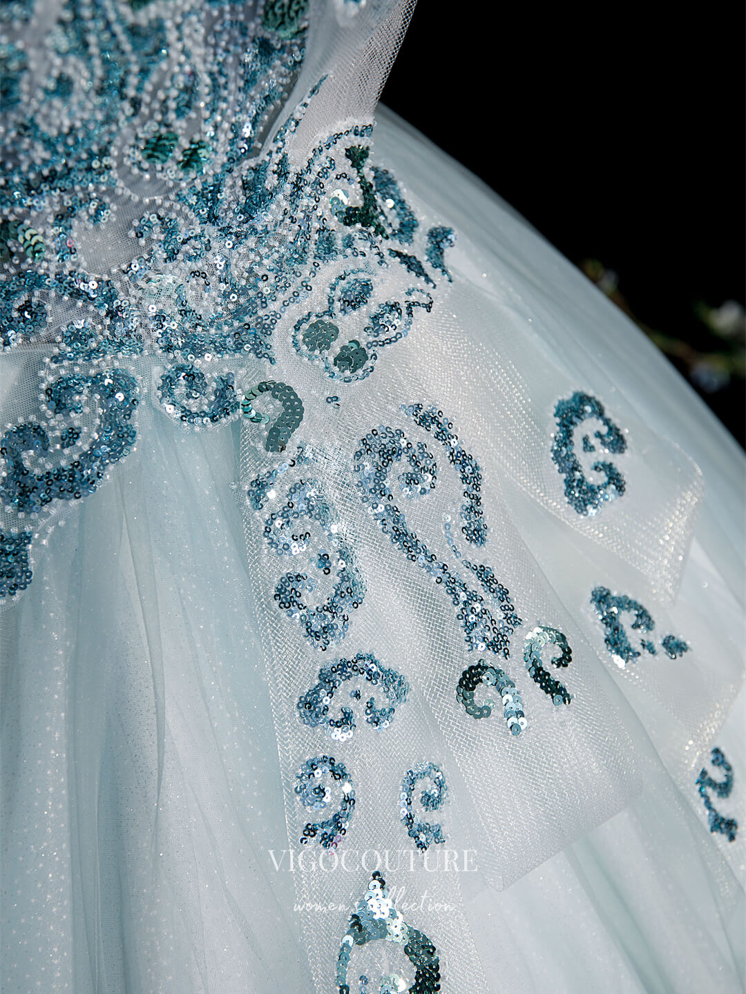 Prom Dress 2025 Light Blue Lace Applique Quinceanera Dresses Sparkly Tulle Princess Dresses 21411-unique elegant Prom Dresses-Light Blue-Custom Size-vigocouture