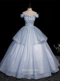 Prom Dress 2025 Light Blue Lace Applique Quinceanera Dresses Sparkly Tulle Princess Dresses 21415-unique elegant Prom Dresses-Light Blue-Custom Size-vigocouture