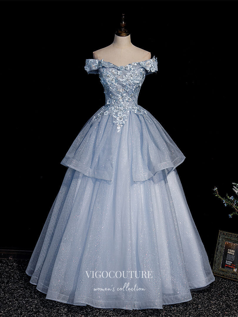 Prom Dress 2025 Light Blue Lace Applique Quinceanera Dresses Sparkly Tulle Princess Dresses 21415-unique elegant Prom Dresses-Light Blue-Custom Size-vigocouture