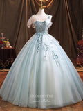 Prom Dress 2025 Light Blue Lace Applique Quinceanera Dresses Sparkly Tulle Sweet 15 Dresses 21374-unique elegant Prom Dresses-Light Blue-Custom Size-vigocouture