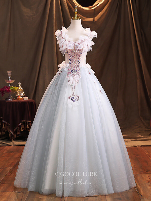 Prom Dress 2025 Light Blue Lace Applique Quinceanera Dresses Sparkly Tulle Sweet 15 Dresses 21380-unique elegant Prom Dresses-Light Blue-Custom Size-vigocouture