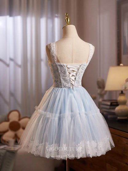 Prom Dresses 2025 to impress Light Blue Lace Corset Homecoming Dress with Bow Accents & Tulle Skirt – HC498-vigocouture-vigocouture