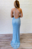 Prom Dress 2025 Light Blue Mermaid Sequin Prom Dresses Spaghetti Strap Evening Dress 21936-unique elegant Prom Dresses-Light Blue-US2-vigocouture