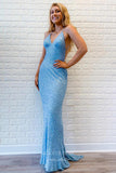 Prom Dress 2025 Light Blue Mermaid Sequin Prom Dresses Spaghetti Strap Evening Dress 21936-unique elegant Prom Dresses-Light Blue-US2-vigocouture