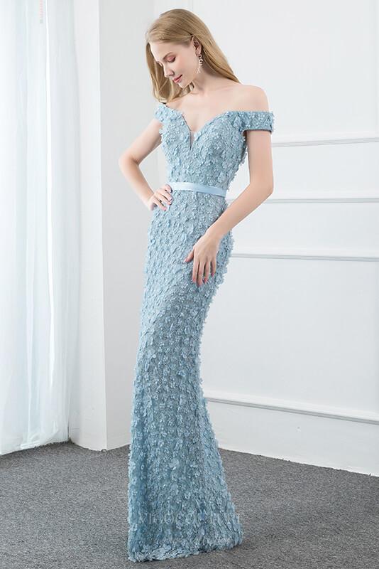 Prom Dress 2025 Light Blue Off the Shoulder 3D Flower Prom Dress 20781-unique elegant Prom Dresses-Light Blue-US2-vigocouture