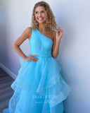 Prom Dress 2025 Light Blue One Shoulder Prom Dresses Pleated Tiered Evening Dress 21806-unique elegant Prom Dresses-Light Blue-US2-vigocouture