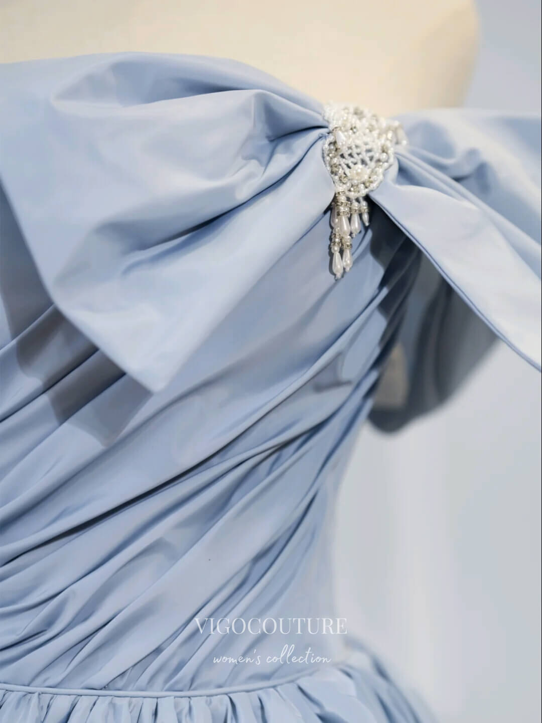 Prom Dress 2025 Light Blue Pleated Satin Prom Dresses Bow-Tie Formal Dresses 21183-unique elegant Prom Dresses-Light Blue-Custom Size-vigocouture