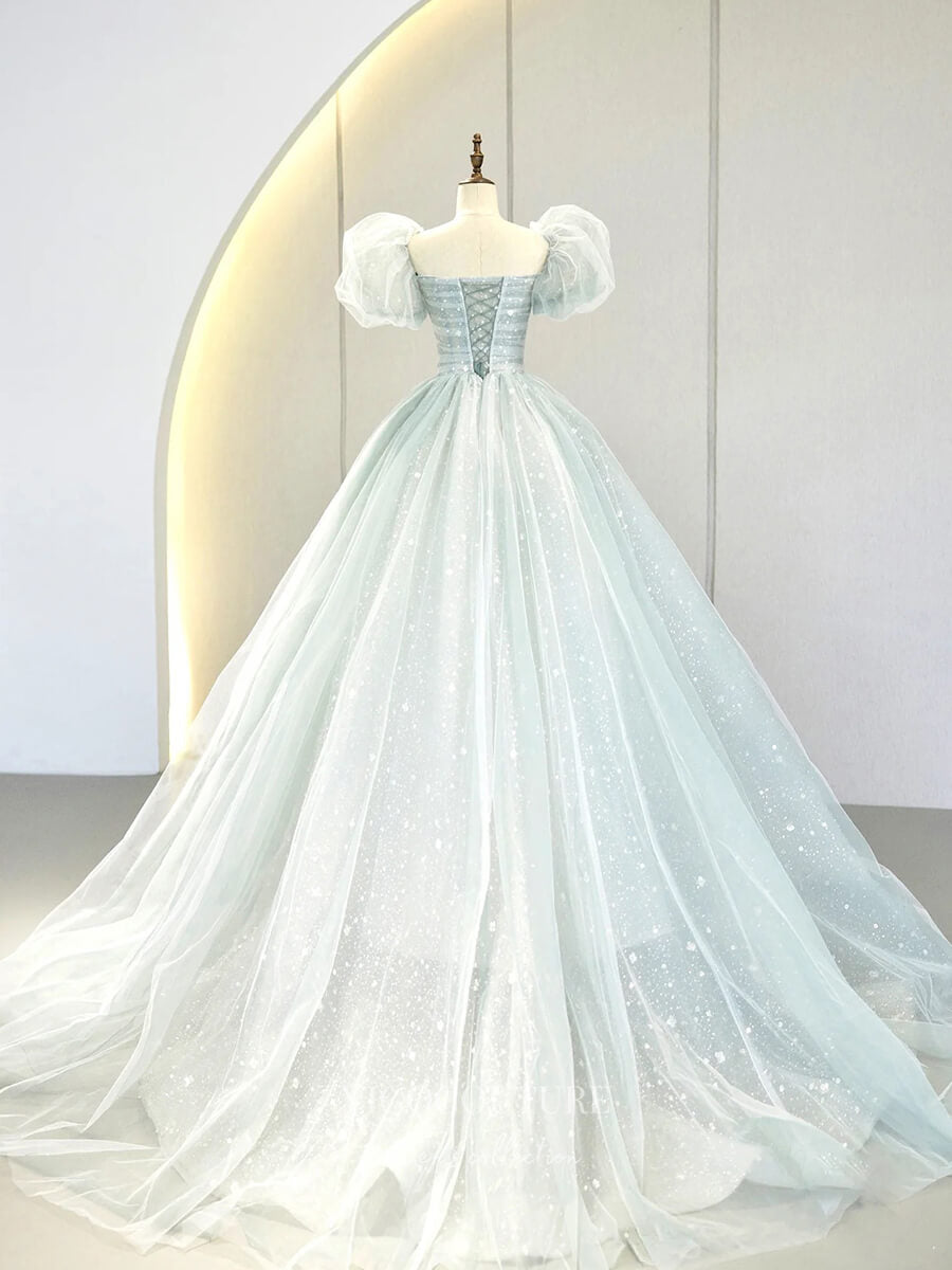 Light Blue Puffed Sleeve Prom Dresses Sparkly Cinderella Dresses 21011 Light Blue / 16W Light Blue Puffed Sleeve Prom Dresses Sparkly Cinderella Dresses 21011 Light Blue / 16W