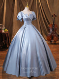 Prom Dress 2025 Light Blue Puffed Sleeve Quinceanera Dresses Satin Formal Dresses 21367-unique elegant Prom Dresses-Light Blue-Custom Size-vigocouture