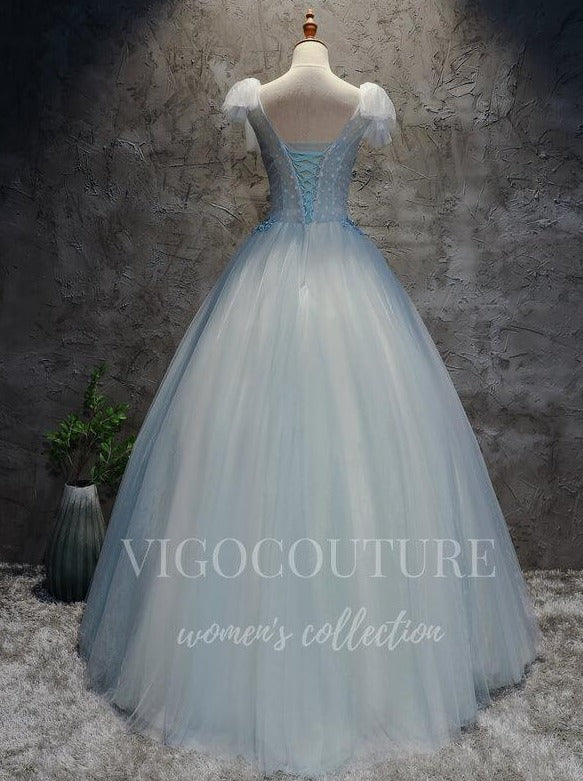 vigocouture-Light Blue Quinceañera Dresses Lace Applique Ball Gown 20442-Prom Dresses-vigocouture-