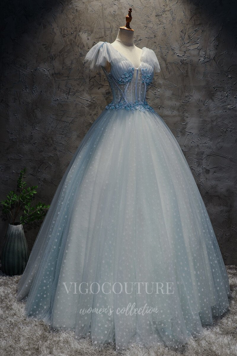 vigocouture-Light Blue Quinceañera Dresses Lace Applique Ball Gown 20442-Prom Dresses-vigocouture-