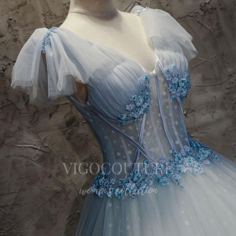 vigocouture-Light Blue Quinceañera Dresses Lace Applique Ball Gown 20442-Prom Dresses-vigocouture-