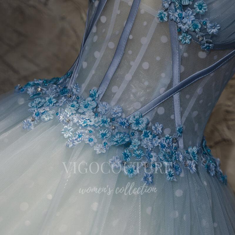 vigocouture-Light Blue Quinceañera Dresses Lace Applique Ball Gown 20442-Prom Dresses-vigocouture-