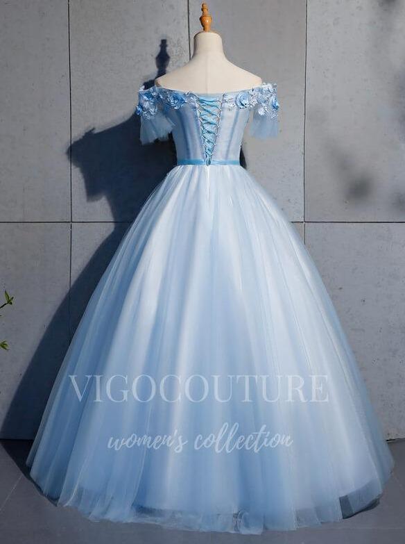 vigocouture-Light Blue Quinceañera Dresses Lace Applique Ball Gown 20447-Prom Dresses-vigocouture-