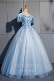 vigocouture-Light Blue Quinceañera Dresses Lace Applique Ball Gown 20447-Prom Dresses-vigocouture-Light Blue-Custom Size-