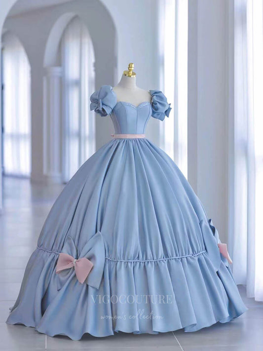 Prom Dress 2025 Light Blue Quinceanera Dresses Puffed Sleeve Sweet 16 Dresses 21002-unique elegant Prom Dresses-Light Blue-Custom Size-vigocouture