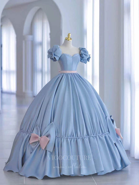Light Blue Quinceanera Dresses Puffed Sleeve Sweet 16 Dresses 21002 Light Blue / US6