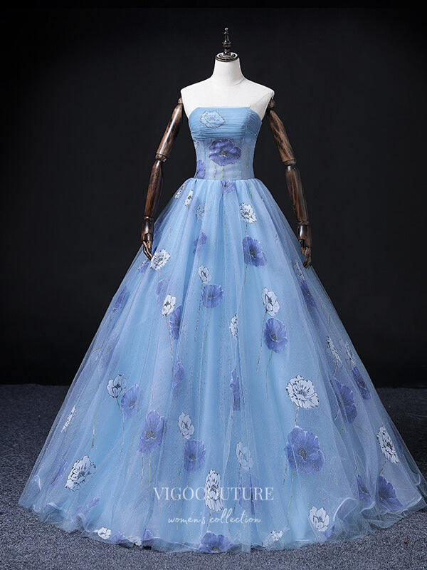 Prom Dress 2025 Light Blue Removable Sleeve Quinceanera Dresses Floral Sweet 15 Dresses 21365-unique elegant Prom Dresses-Light Blue-Custom Size-vigocouture