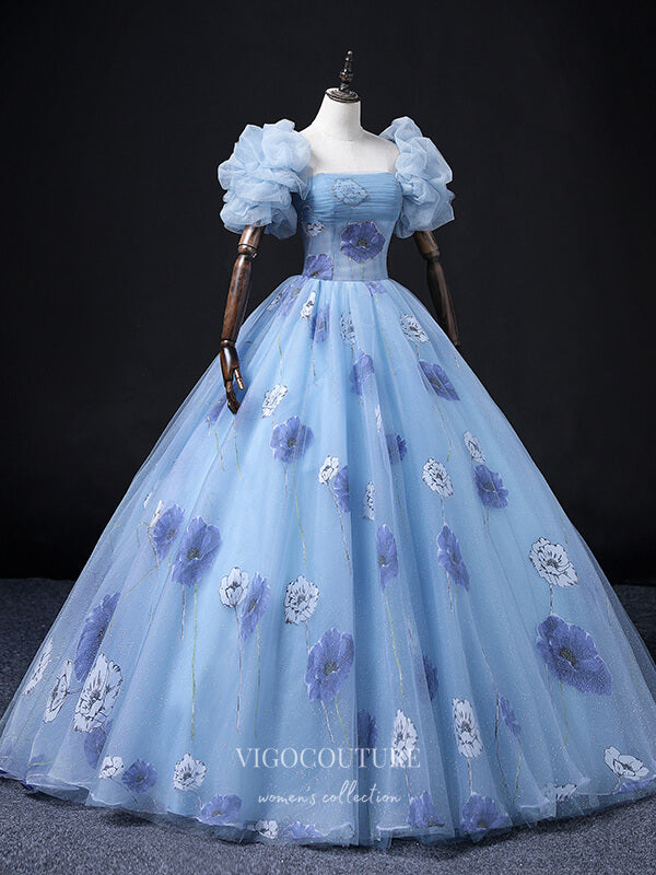 Prom Dress 2025 Light Blue Removable Sleeve Quinceanera Dresses Floral Sweet 15 Dresses 21365-unique elegant Prom Dresses-Light Blue-Custom Size-vigocouture