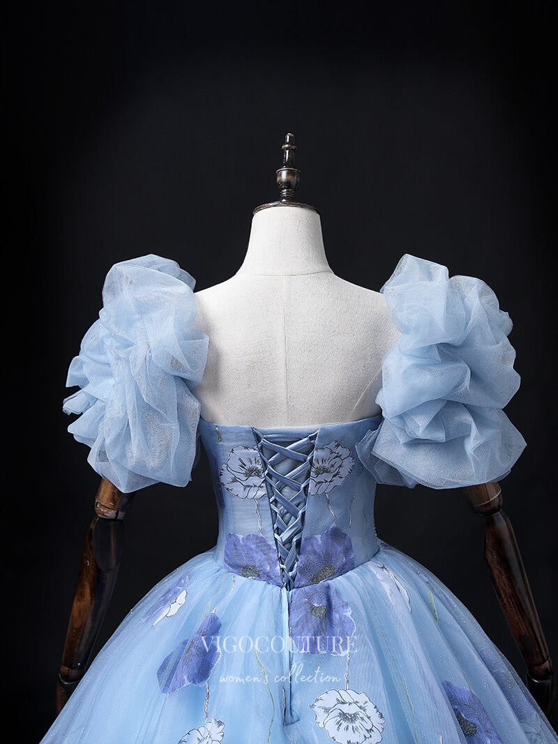 Light Blue Removable Sleeve Quinceanera Dresses Floral Sweet 15 Dresses 21365 Custom Colors / 24W Light Blue Removable Sleeve Quinceanera Dresses Floral Sweet 15 Dresses 21365 Custom Colors / 24W