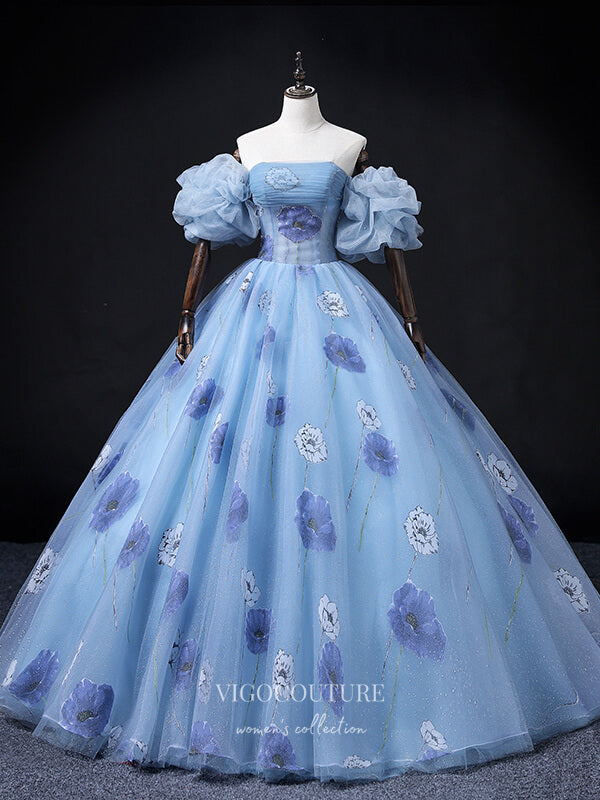 Prom Dress 2025 Light Blue Removable Sleeve Quinceanera Dresses Floral Sweet 15 Dresses 21365-unique elegant Prom Dresses-Light Blue-Custom Size-vigocouture