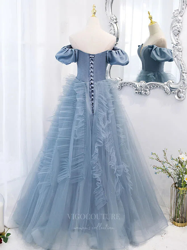 Prom Dress 2025 Light Blue Removable Sleeve Tulle Prom Dress 20881-unique elegant Prom Dresses-Light Blue-Custom Size-vigocouture