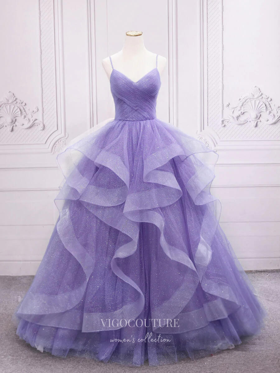 Prom Dress 2025 Light Blue Ruffle Tiered Prom Dresses Spaghetti Strap Sparkly Tulle Evening Dress 21789-unique elegant Prom Dresses-Lavender-US2-vigocouture