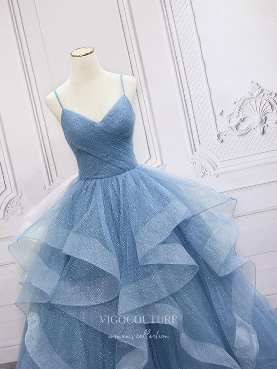 Light Blue Ruffle Tiered Prom Dresses Spaghetti Strap Sparkly Tulle Evening Dress 21789 Lavender / US12 Light Blue Ruffle Tiered Prom Dresses Spaghetti Strap Sparkly Tulle Evening Dress 21789 Lavender / US12