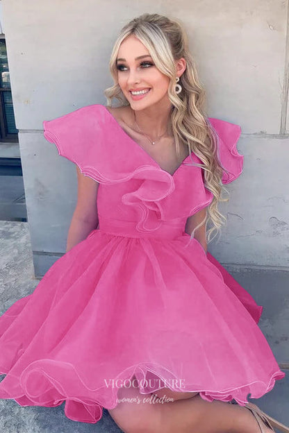 Light Blue Ruffled Tiered Homecoming Dresses Organza Cheap Short Prom vigocouture Light Blue Ruffled Tiered Homecoming Dresses Organza Cheap Short Prom vigocouture