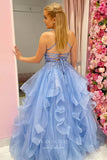 Prom Dress 2025 Light Blue Ruffled Tulle Prom Dresses Lace Applique Formal Gown 21916-unique elegant Prom Dresses-Light Blue-US2-vigocouture