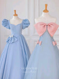 Prom Dress 2025 Light Blue Satin Bow-Tie Prom Dresses Strapless Formal Dresses 21152-unique elegant Prom Dresses-Light Blue-Custom Size-vigocouture