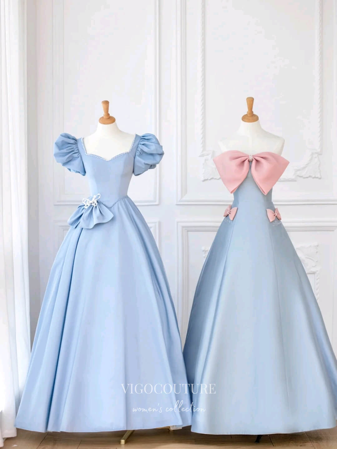 Prom Dress 2025 Light Blue Satin Bow-Tie Prom Dresses Strapless Formal Dresses 21152-unique elegant Prom Dresses-Light Blue-Custom Size-vigocouture